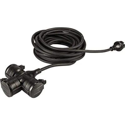 Afbeelding van Meister veiligheidscontact verlenging met drievoudige koppeling 10 m kabel rubberen slang IP44 buiten zwart/koppeling aanraakbeveiliging/Schuko / 7435050