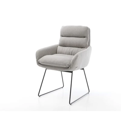 Afbeelding van DELIFE Eetkamerstoel Abelia Flex met armleuning stripes lichtgrijs slipframe zwart