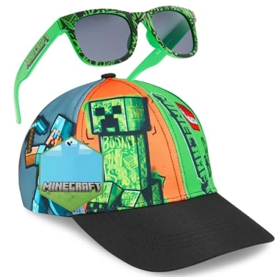 Afbeelding van Minecraft Zonnebril Baseball Cap Set Creeper Verstelbare Jongens Hoed 100% UV Kids Vakantie Accessoires Gamer Geschenken, Meerkleurig, 6 14 Jaar