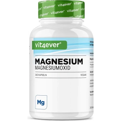 Afbeelding van Vit4ever Magnesiumoxide 365 capsules (12 maanden) 665 mg per capsule, waarvan 400 elementair magnesium Hooggedoseerd Zonder ongewenste toevoegingen Veganistisch