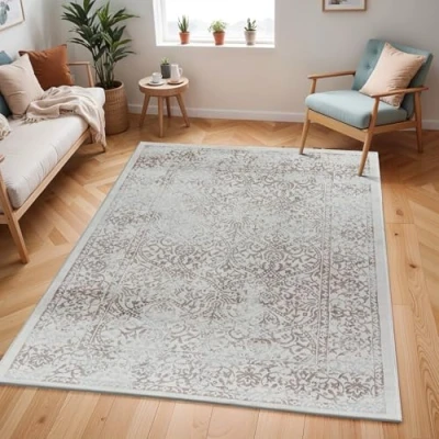 Afbeelding van Surya Faro Vintage tapijt vloerkleed voor woonkamer, eetkamer, hal, slaapkamer, chique Scandi tapijt, traditionele boho tapijtstijl en zachte, onderhoudsvriendelijke pool groot 120 x 170