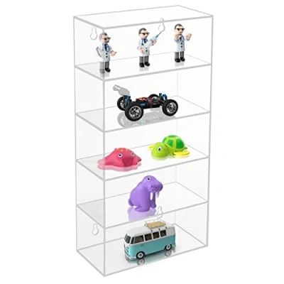 Afbeelding van Belle Vous Doorzichtig Acryl Muur Display Kast 18 x 8,9 37 cm Zwevend Gemonteerde met 5 Planken Rek voor Glazen, Figuurtjes, Stenen en Shotglazen Collectie