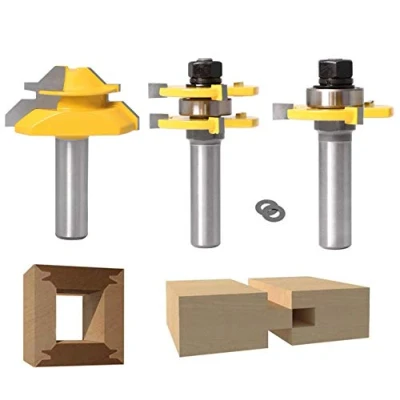 Afbeelding van 45 graden vergrendeling, meter, router bit + tongboor groeffrees, houtfrees voor houtbewerkingsgereedschap (1/2 inch (12,7 mm))