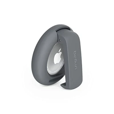 Afbeelding van Belkin Apple AirTag houder met clip, Stevige, beschermende sleutelhanger, Sleutelring voor Air Tag, Accessoire dat beschermt tegen krassen Donkergrijs