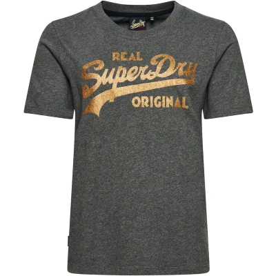 Afbeelding van Superdry Vl Scripted Coll T shirt Grijs XS Vrouw