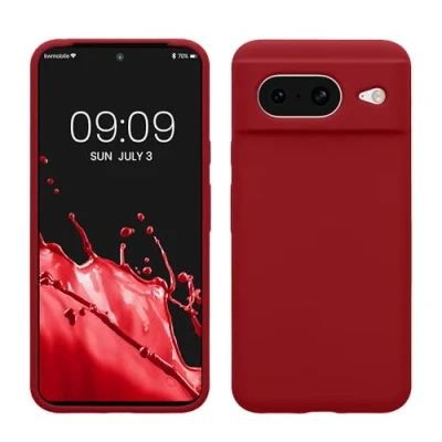 Afbeelding van kwmobile telefoonhoesje geschikt voor Google Pixel 8 Hoesje met siliconen coating Smartphone case in rabarber rood