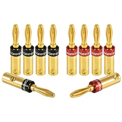 Afbeelding van Poppstar 10x High End Bananenstekker, voor Luidsprekerkabel (Vastgeschroefd tot 4 mm², gesoldeerd 5 mm²), Speakers, Luidspreker, AV Receiver, 24k Verguld (5x zwart, 5x rood)