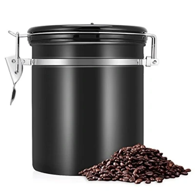 Afbeelding van Koffiecontainer 1.5L 304 roestvrij staal luchtdichte koffiebonen container opslag bus (zwart)