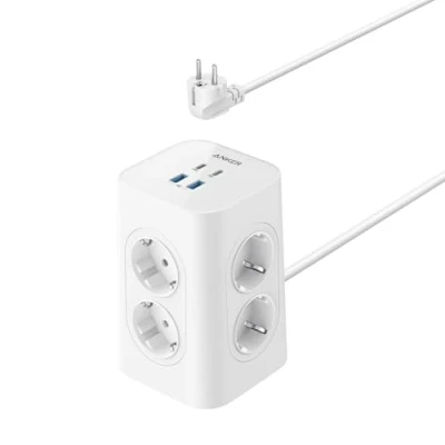Afbeelding van Anker Meervoudig stopcontact met schakelaar, 8 voudige stekkerdoos, stekkerdoos 4 USB, 20 W USB C snel opladen, meervoudige stopcontact, overspanningsbeveiliging, 2 m kabel, stekkertoren voor