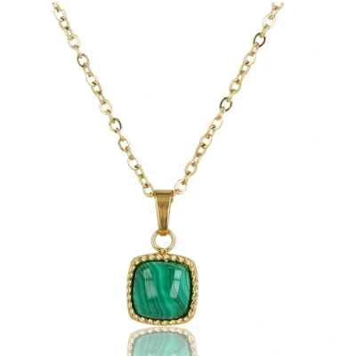Afbeelding van My Bendel ketting Met vierkante Malachite hanger Goudkleurige luxe cadeauverpakking