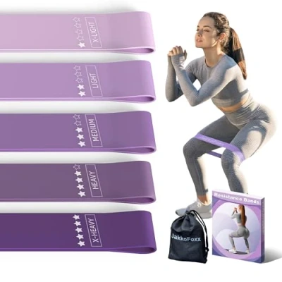 Afbeelding van Weerstandslus oefenbanden, weerstandsbanden, oefenbanden voor thuisfitness, stretching, krachttraining, fysiotherapie, elastische trainingsbanden vrouwen, mannen, kinderen, set van 5 (paars)