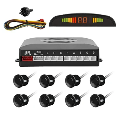 Afbeelding van TKOOFN Radar Kit 8 ZWARTE Sensoren Auto Parking Systeem Digitale Parkeren LED Display