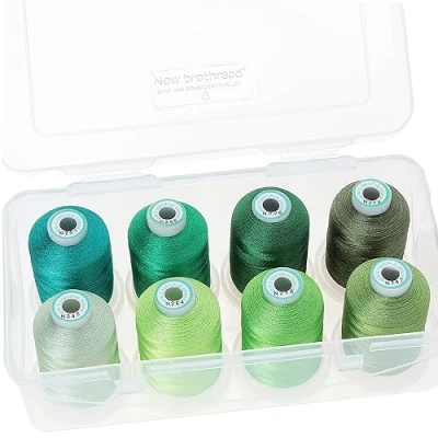 Afbeelding van New brothread 15 Opties 8 Opklikbare Spoelen van 1000m elk Polyester Machine Borduurgaren met Doorzichtige Plastic Opbergdoos voor Borduren en Quilten Different Green
