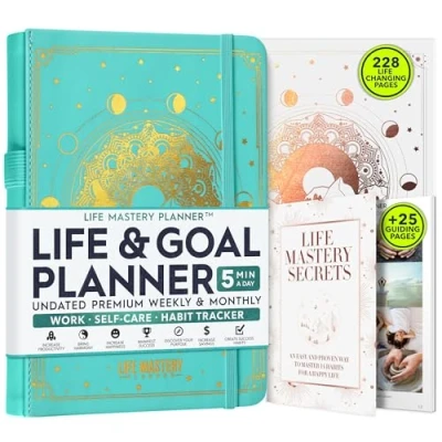 Afbeelding van Life Mastery Planner Een reis van 12 maanden om je doelen te verpletteren, productiviteit, passie, succes en geluk verhogen Wekelijkse maandelijkse levensplanner, gewoonte tracker,