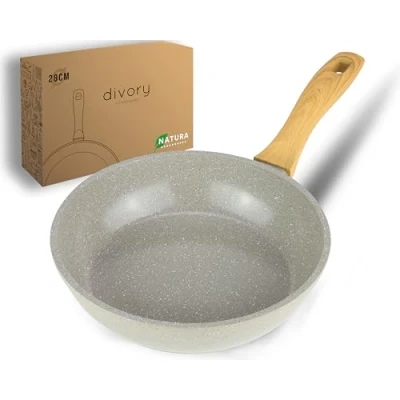 Afbeelding van DIVORY keramische pan 28cm gecoate inductiepan, PFAS &amp; PTFE vrij, grote koekenpan, eierpan, gecoat ovenbestendig vaatwasmachinebestendig (Natura, 28 cm)