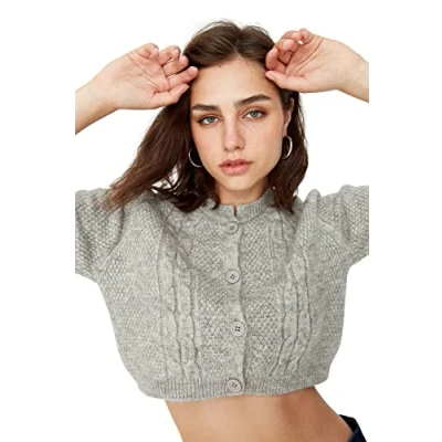 Afbeelding van Trendyol Dames Vrouw Regular Standaard Crew Neck Gebreide Vest Trui, Grijs, S, S