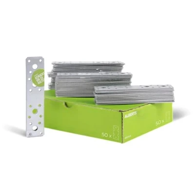 Afbeelding van Alberts 50x plat verbindingsstuk geperforeerde platen houten spijkerplaat 180 x 40 mm