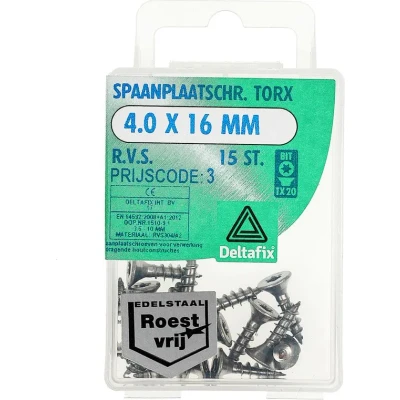 Afbeelding van Deltafix spaanplaatschroef platkop / torx r.v.s. a2 4.0 x 16 mm 15 st.