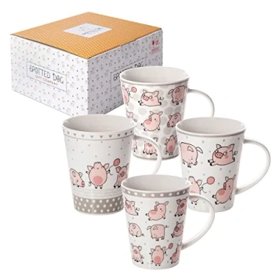 Afbeelding van SPOTTED DOG GIFT COMPANY Varken Koffiemokken Set van 4, Schattige Keramische Roze Mokken Koffiekopjes Theekopjes, Cadeaus voor Varkensliefhebbers, 360ml / 12.2oz