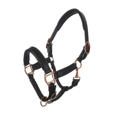 Afbeelding van MHS Leren Halster &quot;Exclusive&quot; Mini Jaarling Zwart / Rose