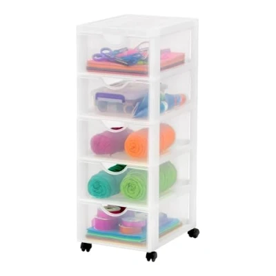 Afbeelding van Iris Ohyama, Toren, Ladekast, Kunststof opbergorganizer Met ergonomisch handvat, 5L, 5 lades, wielen, BPA vrij, Kantoor, Slaapkamer, Woonkamer, DDDC 005, Wit