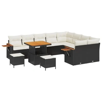 Afbeelding van vidaXL 12 delige Tuin Sofaset met Kussens Zwart Poly Rattan Acacia