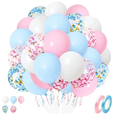Afbeelding van Roze Blauwe Ballonnen, 50 Stuks 12 Inch Blauw Witte Latex Ballonnen Met Confetti voor Meisjes Jongens Verjaardag Baby Shower Huwelijksviering Geslacht Onthullende Partij Decoraties