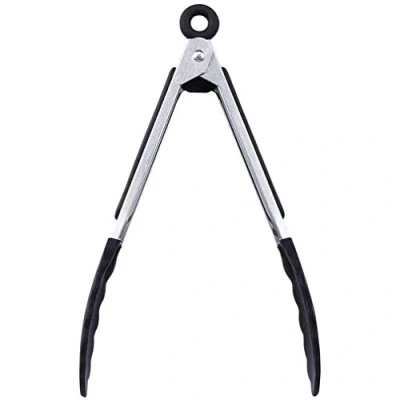 Afbeelding van (9 &quot;/ zwart) Keukentang Antislip Handig gereedschap Hittebestendig Easy Grip voor koken, serveren, barbecue, buffet, salade, ijs, oven