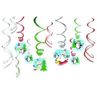 Afbeelding van Amscan Hangdecoratie Sneeuwpop Folie Groen/rood 12 Stuks
