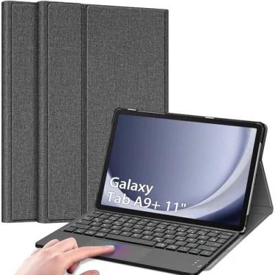 Afbeelding van Fintie toetsenbord hoes voor Samsung Galaxy Tab A9 Plus 11 inch 2023 SM X210/X216/X218 Duits met touchpad, magnetisch afneembaar toetsenbord, grijs