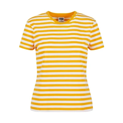 Afbeelding van Urban Classics Dames T Shirt Ladies Regular Striped Tee White/Magic cmango 3XL, Wit/Magicmango, 3XL