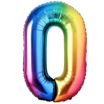 Afbeelding van Ballon Verjaardag 10 20 30 40 50 60 70 80 90 Nummer 0 Foil Veelkleurig XXL Gigantische Folieballon 100 cm Decoratie Ballonnummer Deco voor Verjaardag. Vliegt met Helium.