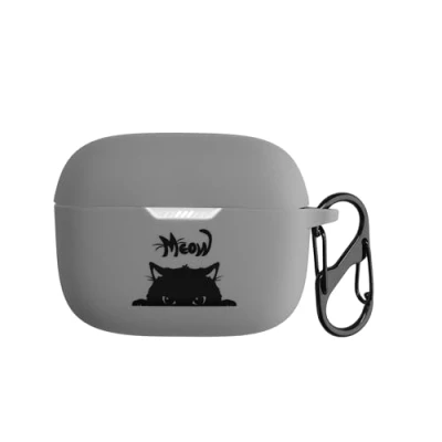 Afbeelding van kwmobile Hoes geschikt voor JBL Tune 230 NC TWS / T230NC Siliconen cover oordopjes in grijs zwart Kat Meow design