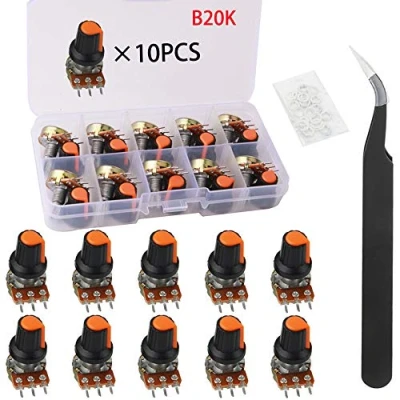 Afbeelding van RUNCCI YUN Potentiometer 20K 3 terminal draaipotentiometer met dopmoeren en sluitring (B20K 10 stuks)