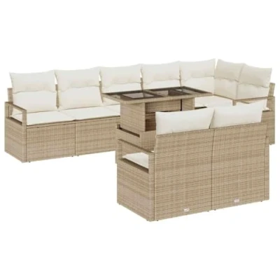 Afbeelding van vidaXL 9 delige tuinset met kussens in beige poly rattan