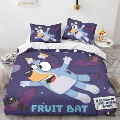 Afbeelding van LENTLY Bluey 3D bedrukte beddengoedset voor kinderen, tieners, dekbedovertrekset met kussensloop, microvezel dekbedovertrek ritssluiting, kingsize (220 x 240 cm)