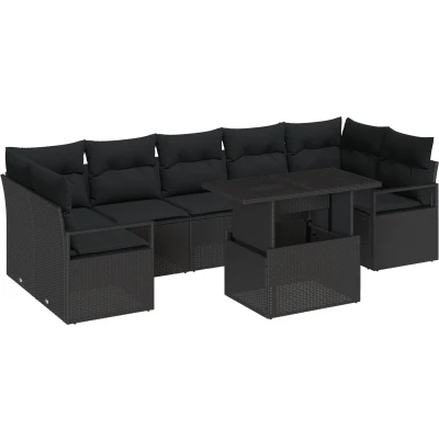 Afbeelding van vidaXL 8 delige tuinsofa set met kussens zwart poly riet