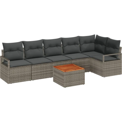 Afbeelding van vidaXL 7 delige Tuin Sofa Set met Kussens Grijs Poly Rattan Acacia