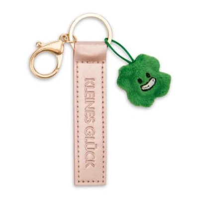 Afbeelding van NICI Sleutelhanger Geluk Kunstlederen band 10 cm met klaverblad roze trouwmetgezel voor rugzak of tas, sleutelhouder klein en groot 62017