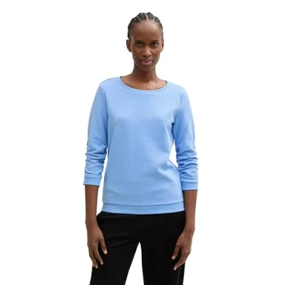 Afbeelding van TOM Tailor Denim Structured Sweater, Dames, Maat: Medium, Light blue