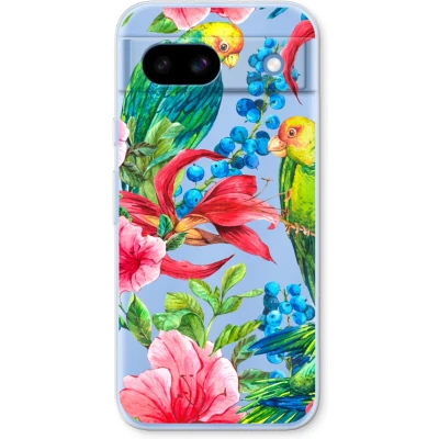Afbeelding van Case Company® hoesje geschikt voor Google Pixel 8a Papegaaien Soft Cover Telefoonhoesje Bescherming aan alle Kanten en Schermrand
