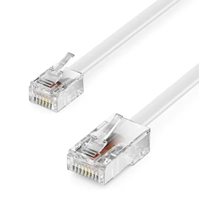 Afbeelding van deleyCON 2m Telefoonkabel RJ11 naar RJ45 Modulaire Kabel Platte Stekker Netwerkstekker Telefoonaansluiting Modem Router Fax ISDN DSL VDSL Internet Wit