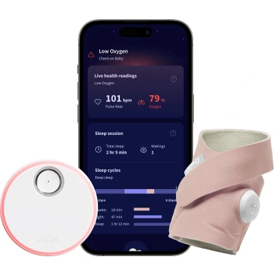Afbeelding van Owlet Dream Sock Medisch gecertificeerde slimme babyfoon met live hartslag , zuurstof en gezondheidsmeldingen Roze