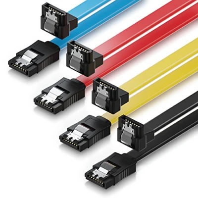 Afbeelding van deleyCON 4x 50cm SATA III Kabel S ATA 3 Gegevenskabel 6 GBit/s Verbindingskabel Aansluitingskabel voor HDD SSD Metalen Clip 1x Rechte 90 L Type Stekker Geel/Rood/Blauw/Zwart