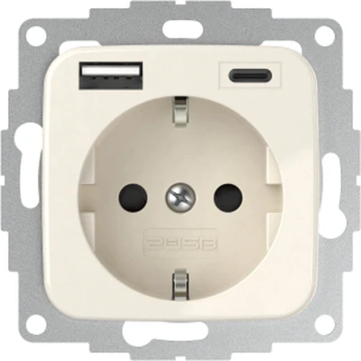 Afbeelding van 2USB 2U 449382 Geaard stopcontact Kinderbeveiliging, Met USB laaduitgang IP20 Crèmewit (glanzend)