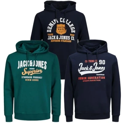 Afbeelding van JACK &amp; JONES Heren hoodie oversized grote plus size sweatshirt Sweat Logo 2 Col 3XL 4XL 5XL 6XL 7XL 8XL, Pack van 3 # 53,