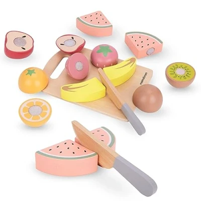 Afbeelding van Mamabrum, houten fruit om te snijden, snijplank, mes, 6 met klittenband, fruit, culinaire hobby voor kinderen