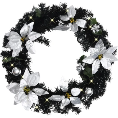 Afbeelding van Kerstkrans Met Led Lampjes 60 Cm Pvc Zwart