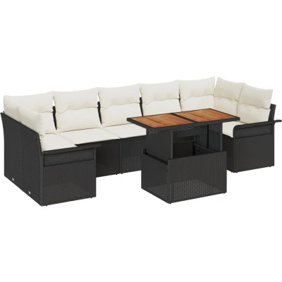 Afbeelding van vidaXL 8 Piece Tuin Sofa Set met Kussens Zwarte Poly Rattan
