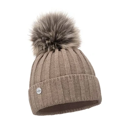 Afbeelding van ELIMELI kasjmier muts dames winter warme gebreide wollen met wintermuts kunstbont pompon slouch beanie voor de pomponmuts gemaakt in EU, lichtbruin, One